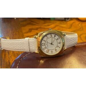 Women's 38mm Gold Tone Anne Klein AK Watch, 10/8574 Y1231E, White Leather Band